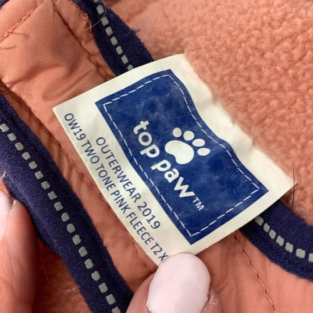 Top Paw Zipper Closure Lined Outerwear Two Tone Reflective Fleece Dog Coat Pink